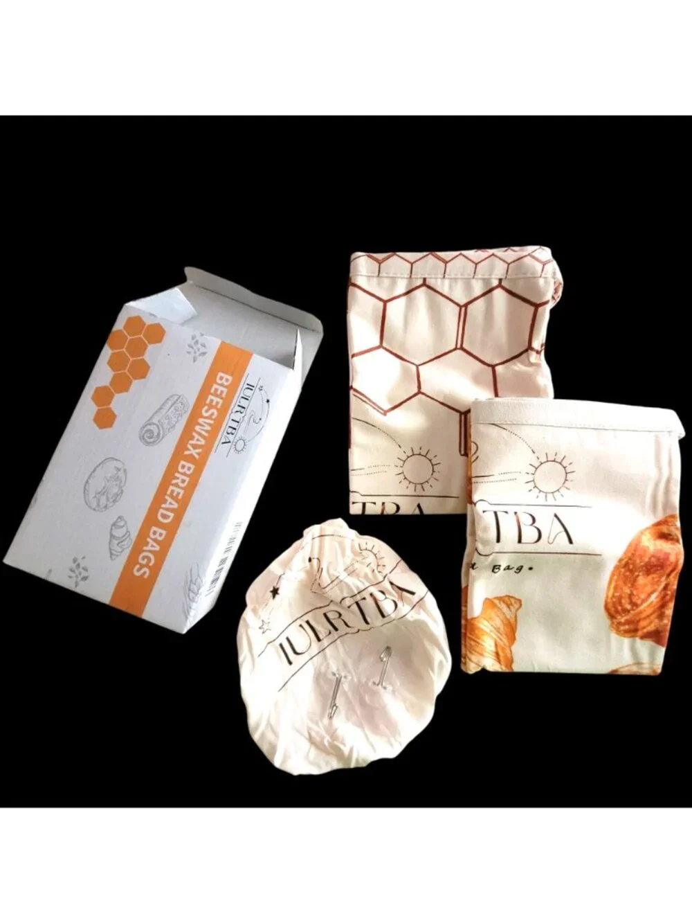Reusable Beeswax Bread Bags Set Food Grade Eco-Friendly Hooks & Bowl Cover